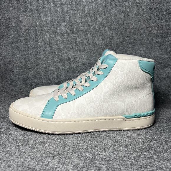 Coach Shoes Mens Size 10 White Teal High Top Signature C Monogram Lace Up CV222 - Picture 3 of 9